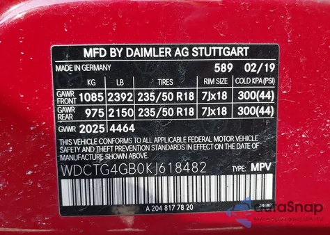 2019 Mercedes-Benz Gla 250 4Matic из США, поврежденный, VIN WDCTG4GB0KJ618482